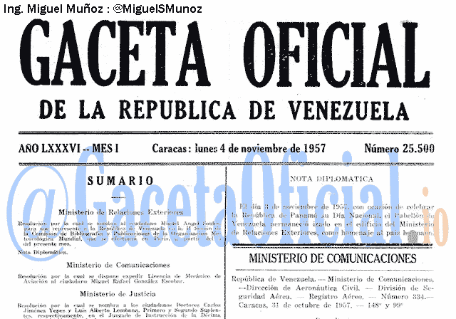 Gaceta Oficial 25500 del 4 Noviembre 1957