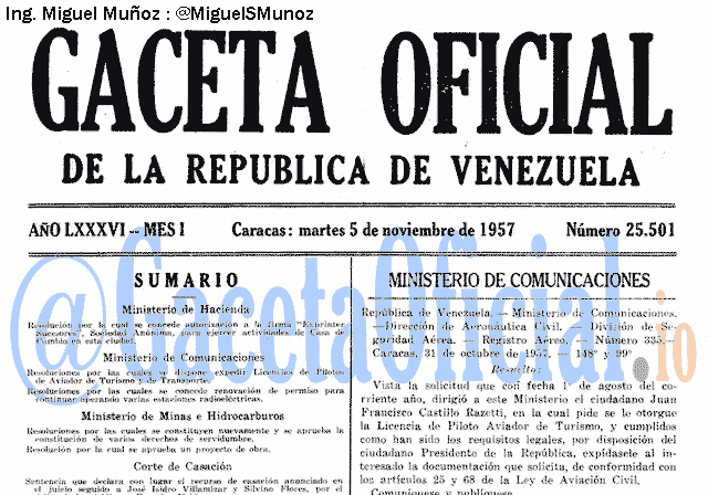 Gaceta Oficial 25501 del 5 Noviembre 1957