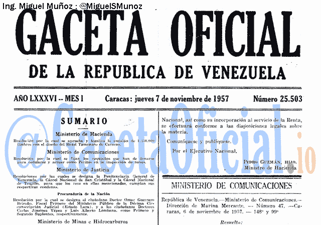 Gaceta Oficial 25503 del 7 Noviembre 1957
