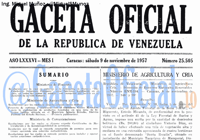 Gaceta Oficial 25505 del 9 Noviembre 1957