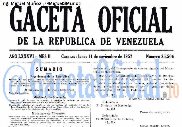 Gaceta Oficial 25506 del 11 Noviembre 1957