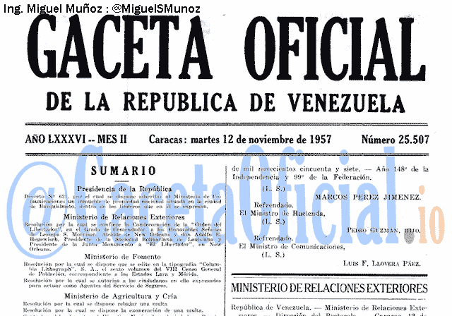 Gaceta Oficial 25507 del 12 Noviembre 1957