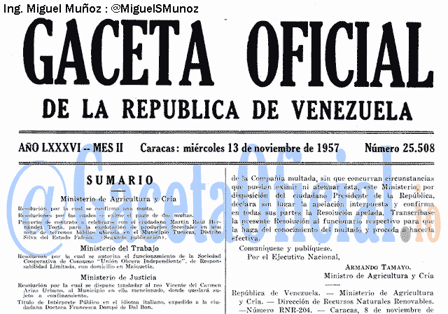 Gaceta Oficial 25508 del 13 Noviembre 1957