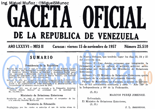 Gaceta Oficial 25510 del 15 Noviembre 1957