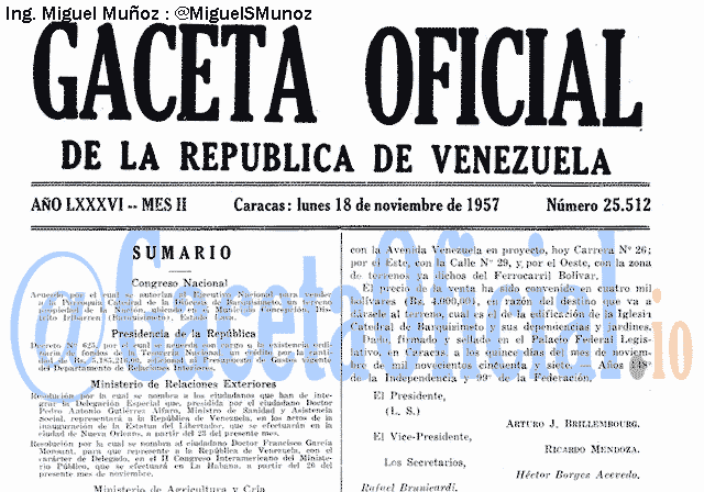 Gaceta Oficial 25512 del 18 Noviembre 1957