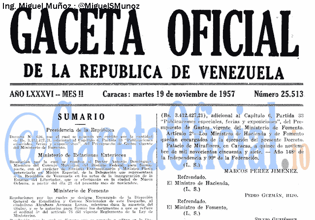 Gaceta Oficial 25513 del 19 Noviembre 1957