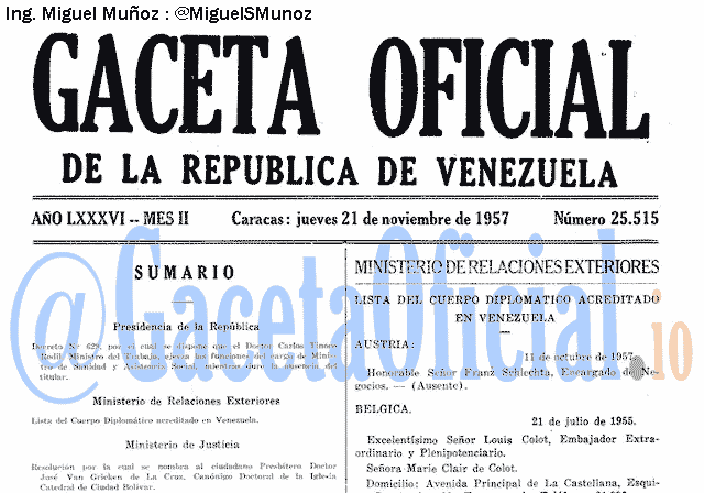 Gaceta Oficial 25515 del 21 Noviembre 1957