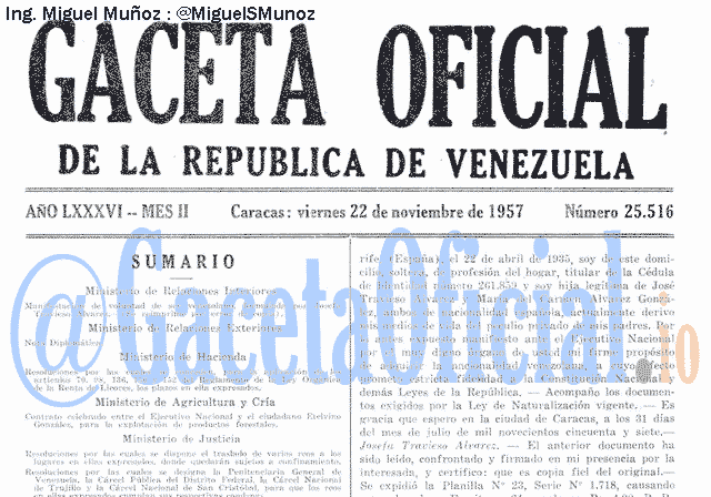 Gaceta Oficial 25516 del 22 Noviembre 1957