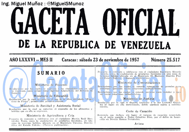 Gaceta Oficial 25517 del 23 Noviembre 1957