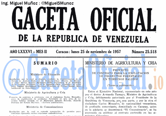 Gaceta Oficial 25518 del 25 Noviembre 1957