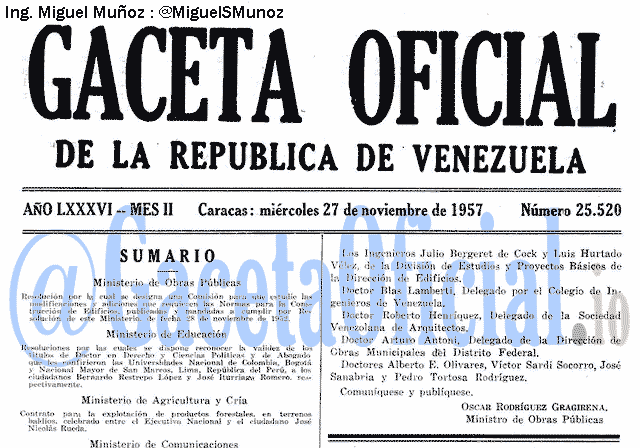 Gaceta Oficial 25520 del 27 Noviembre 1957