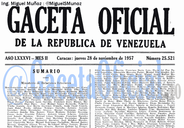 Gaceta Oficial 25521 del 28 Noviembre 1957