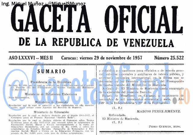 Gaceta Oficial 25522 del 29 Noviembre 1957