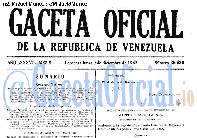 Gaceta Oficial 25530 del 9 Diciembre 1957