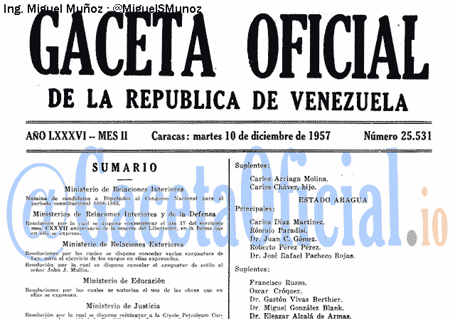 Gaceta Oficial 25531 del 10 Diciembre 1957