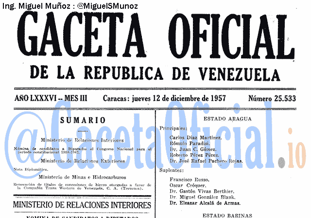 Gaceta Oficial 25533 del 12 Diciembre 1957