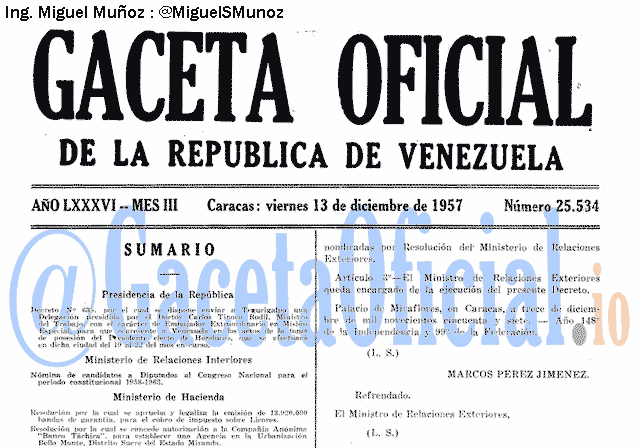 Gaceta Oficial 25534 del 13 Diciembre 1957