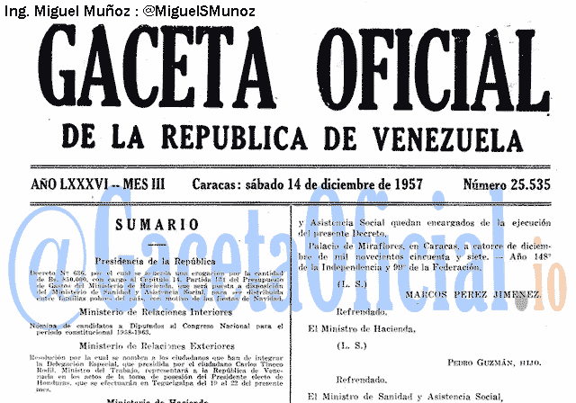 Gaceta Oficial 25535 del 14 Diciembre 1957