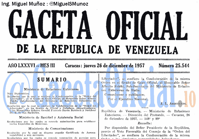 Gaceta Oficial 25544 del 26 Diciembre 1957