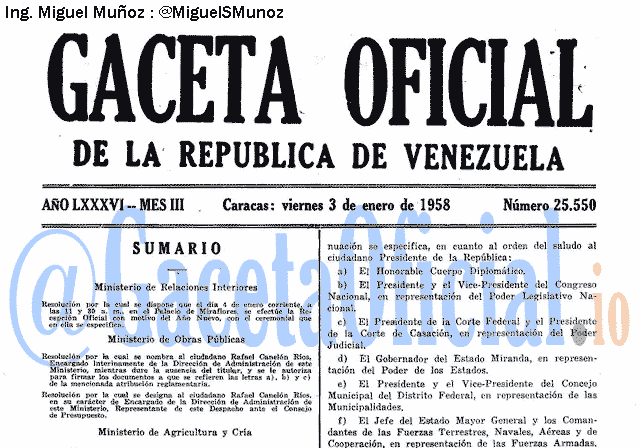 Gaceta Oficial 25550 del 3 Enero 1958