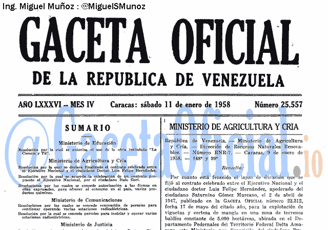 Gaceta Oficial 25557 del 11 Enero 1958