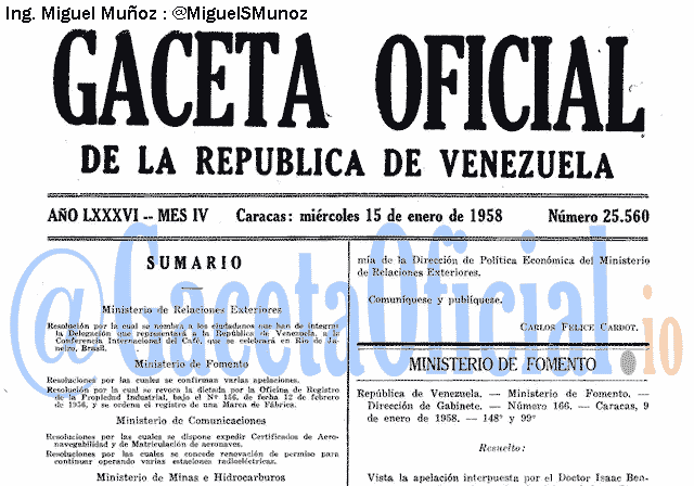 Gaceta Oficial 25560 del 15 Enero 1958