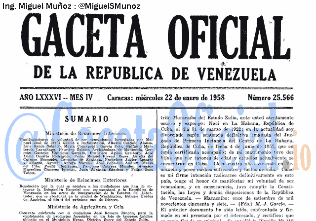 Gaceta Oficial 25566 del 22 Enero 1958