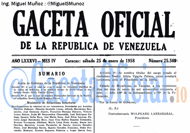 Gaceta Oficial 25569 del 25 Enero 1958