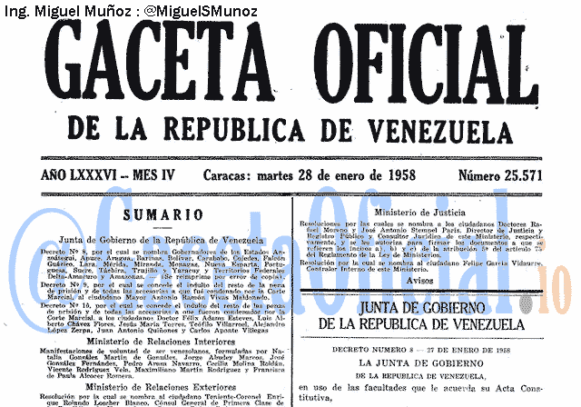 Gaceta Oficial 25571 del 28 Enero 1958