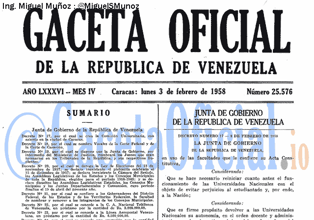 Gaceta Oficial 25576 del 3 Febrero 1958