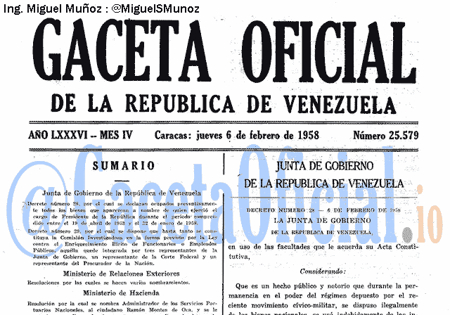 Gaceta Oficial 25579 del 6 Febrero 1958