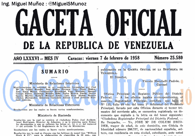 Gaceta Oficial 25580 del 7 Febrero 1958