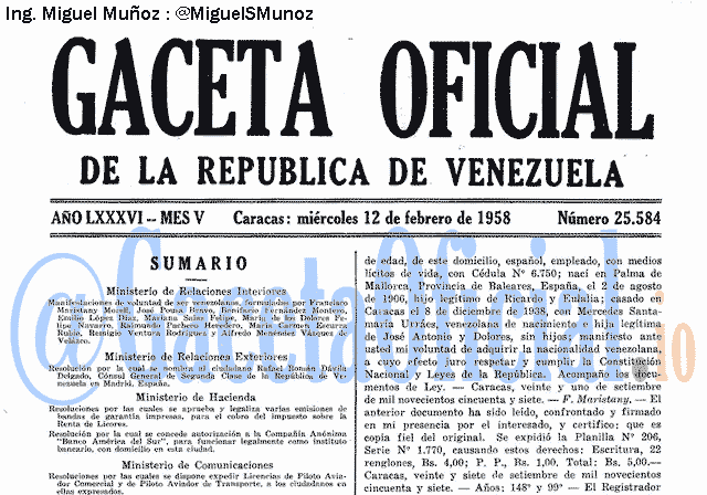 Gaceta Oficial 25584 del 12 Febrero 1958