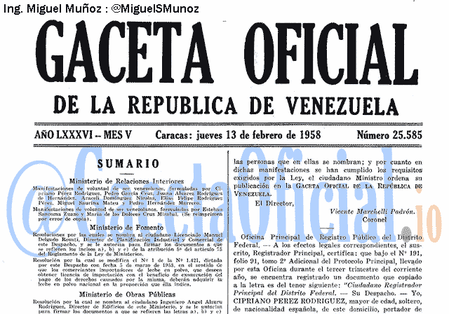 Gaceta Oficial 25585 del 13 Febrero 1958
