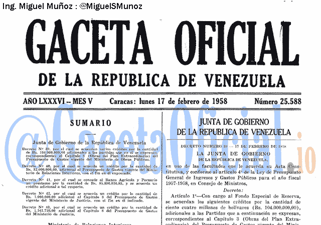 Gaceta Oficial 25588 del 17 Febrero 1958