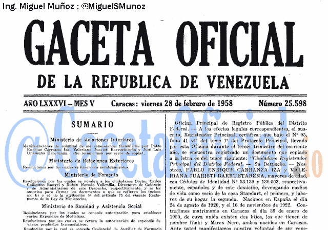 Gaceta Oficial 25598 del 28 Febrero 1958