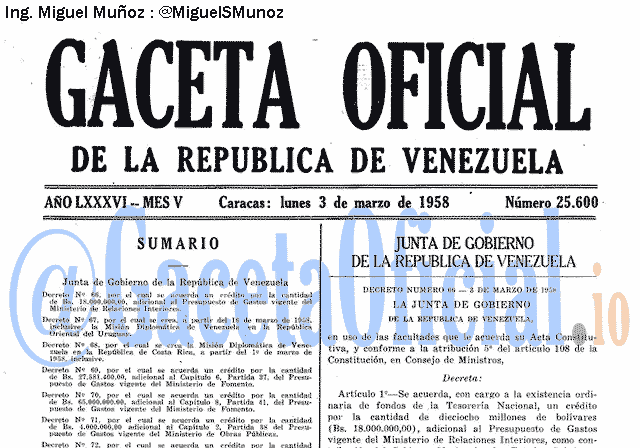 Gaceta Oficial 25600 del 3 Marzo 1958