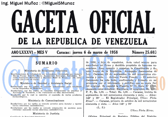 Gaceta Oficial 25603 del 6 Marzo 1958