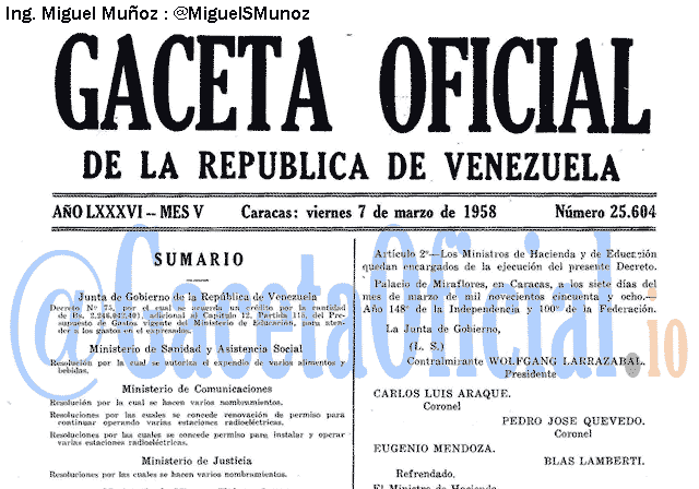 Gaceta Oficial 25604 del 7 Marzo 1958