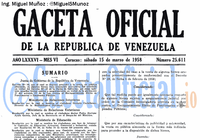 Gaceta Oficial 25611 del 15 Marzo 1958