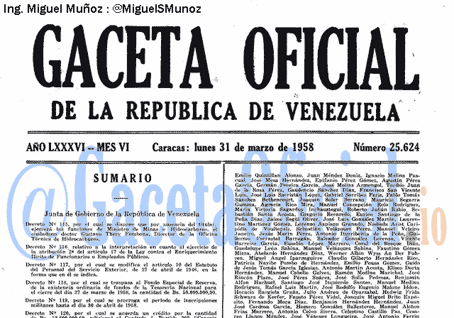 Gaceta Oficial 25624 del 31 Marzo 1958