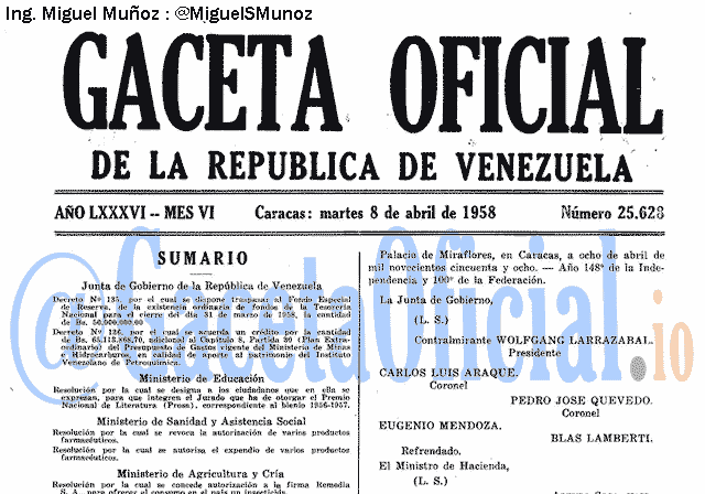Gaceta Oficial 25628 del 8 Abril 1958