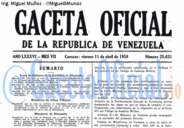 Gaceta Oficial 25631 del 11 Abril 1958