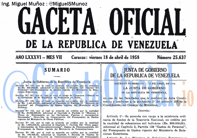 Gaceta Oficial 25637 del 18 Abril 1958