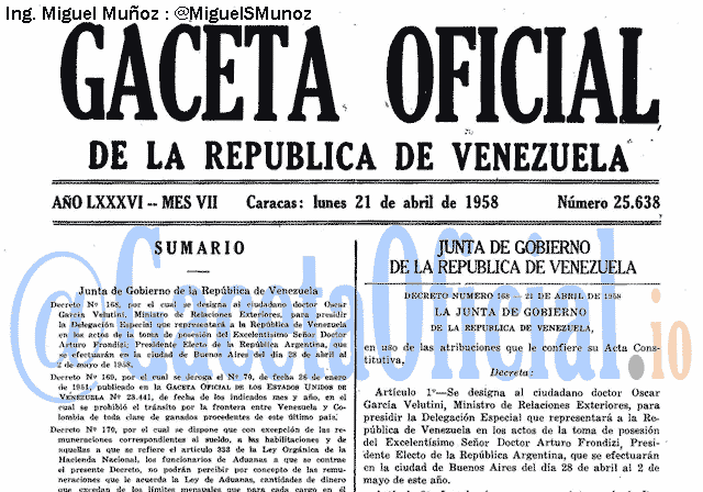 Gaceta Oficial 25638 del 21 Abril 1958