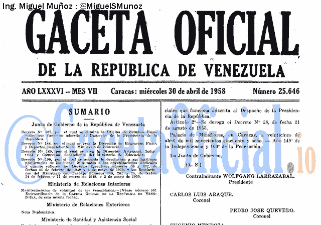 Gaceta Oficial 25646 del 30 Abril 1958