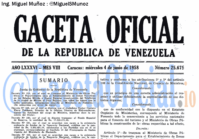 Gaceta Oficial 25675 del 4 Junio 1958