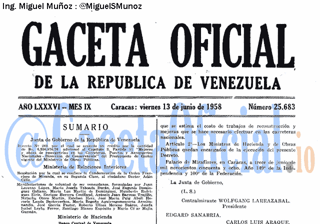 Gaceta Oficial 25683 del 13 Junio 1958