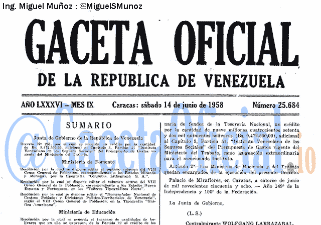 Gaceta Oficial 25684 del 14 Junio 1958