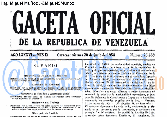 Gaceta Oficial 25689 del 20 Junio 1958